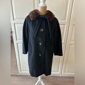 Rothmoor Vintage Black Cashmere Coat with Brown Mink Collar Size S/M